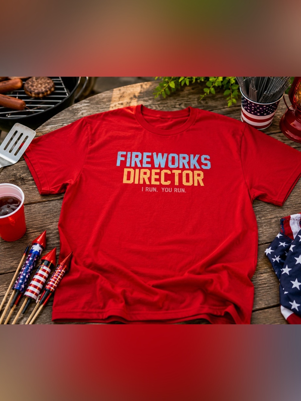 Funny Fireworks Director I Run You Run Graphic Tee Red XL